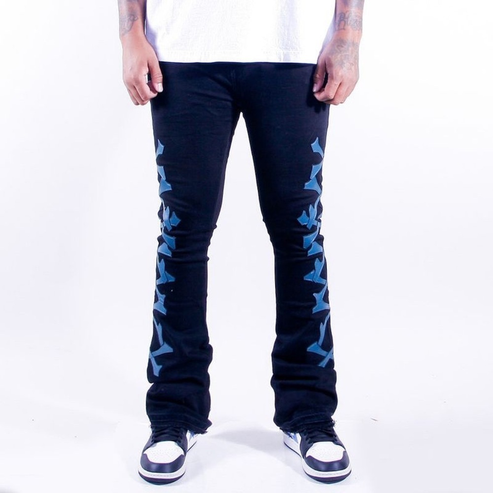 Sz 30 504 XXX Patch Stack Jeans Black
